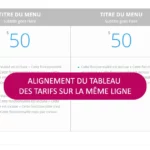 DIVI : alignement du tableau des tarifs sur la même ligne