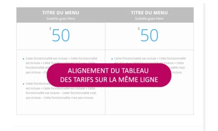 DIVI : alignement du tableau des tarifs sur la même ligne