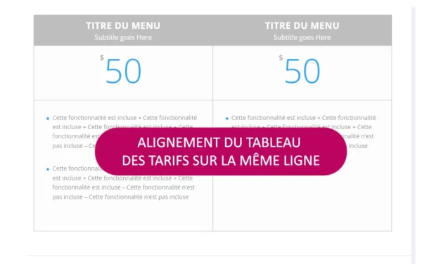 DIVI : alignement du tableau des tarifs sur la même ligne