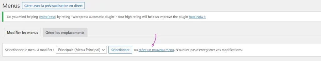 creez menu wordpress