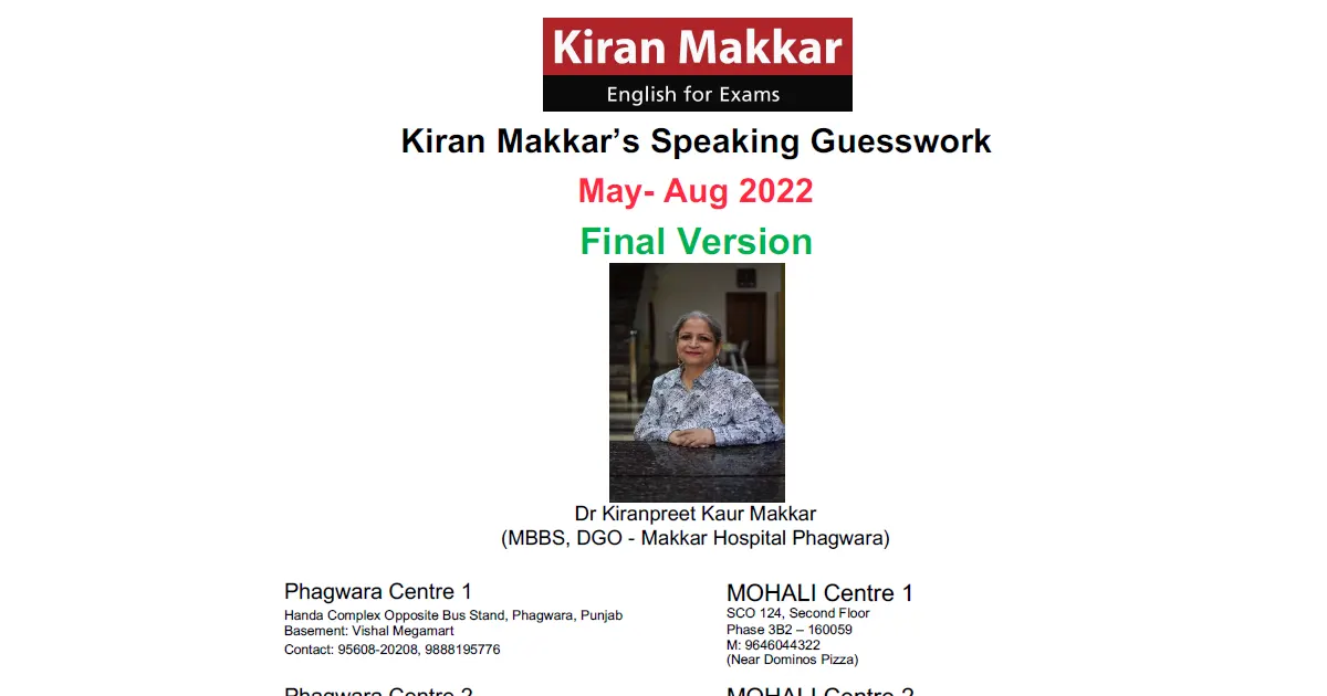 Kiran Makkar’s Speaking Guesswork Book 2022